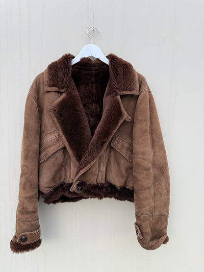 Vintage remade lammy coat cropped bruin maat S-XL