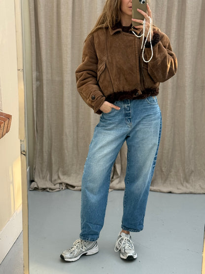 Vintage remade lammy coat cropped bruin maat S-XL