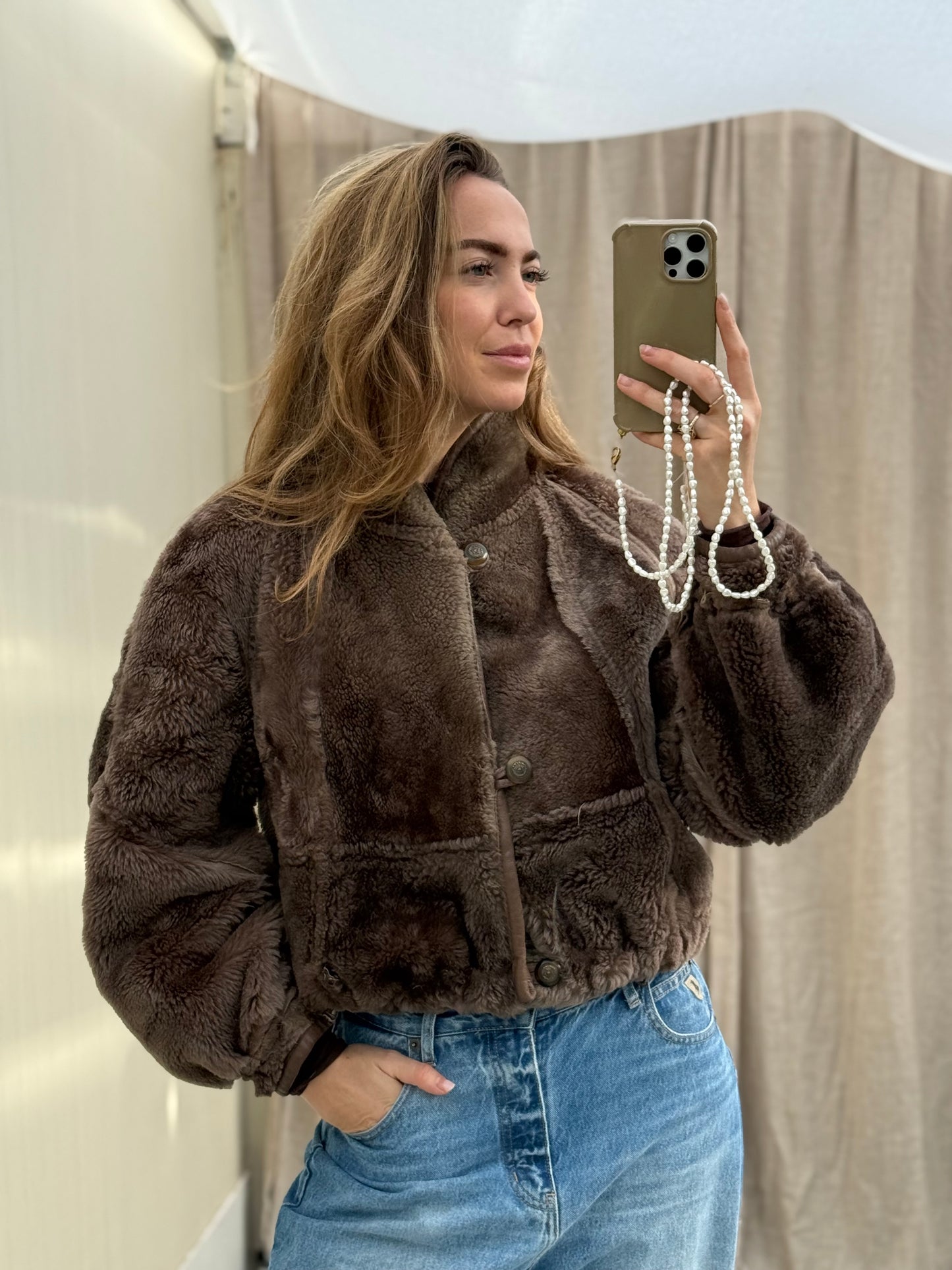 Re-made vintage lammy coat reversible shearling bruin