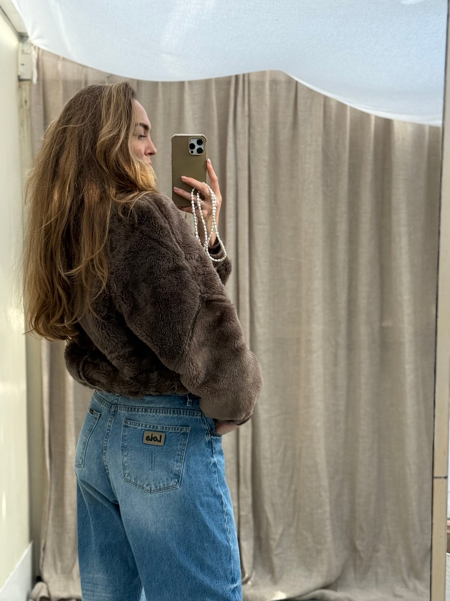 Re-made vintage lammy coat reversible shearling bruin