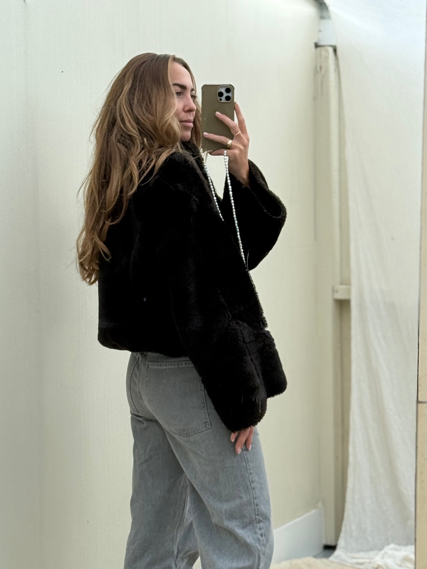 Re-made lammy coat reversible zwart shearling