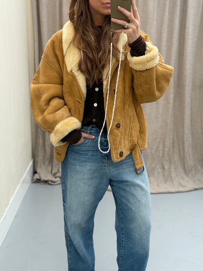 Vintage lammy coat okergeel sheepskin maat 52