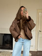 Vintage cropped lammy coat remade reversible bruin maat M-XL