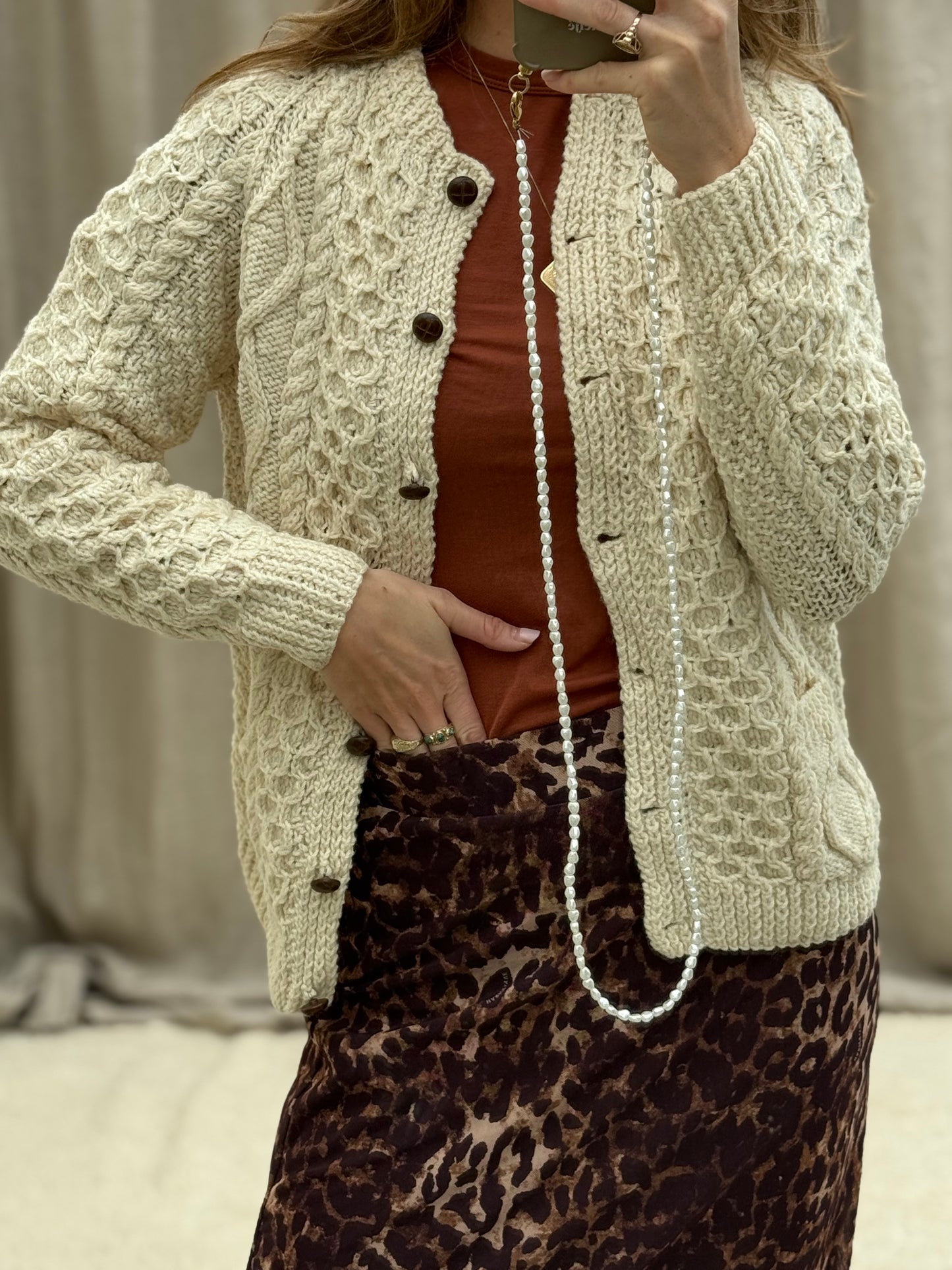 Vintage Aran knitted sweater beige