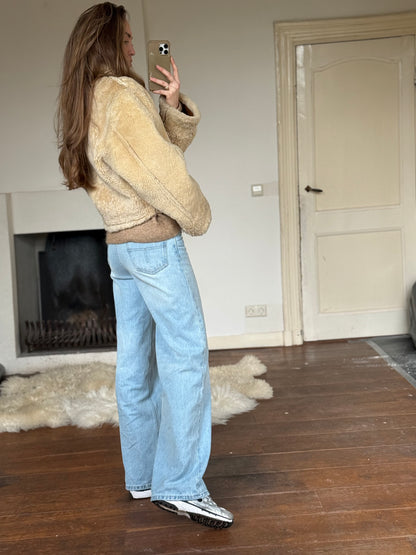 Vintage cropped lammy coat remade reversible bruin maat M-XL