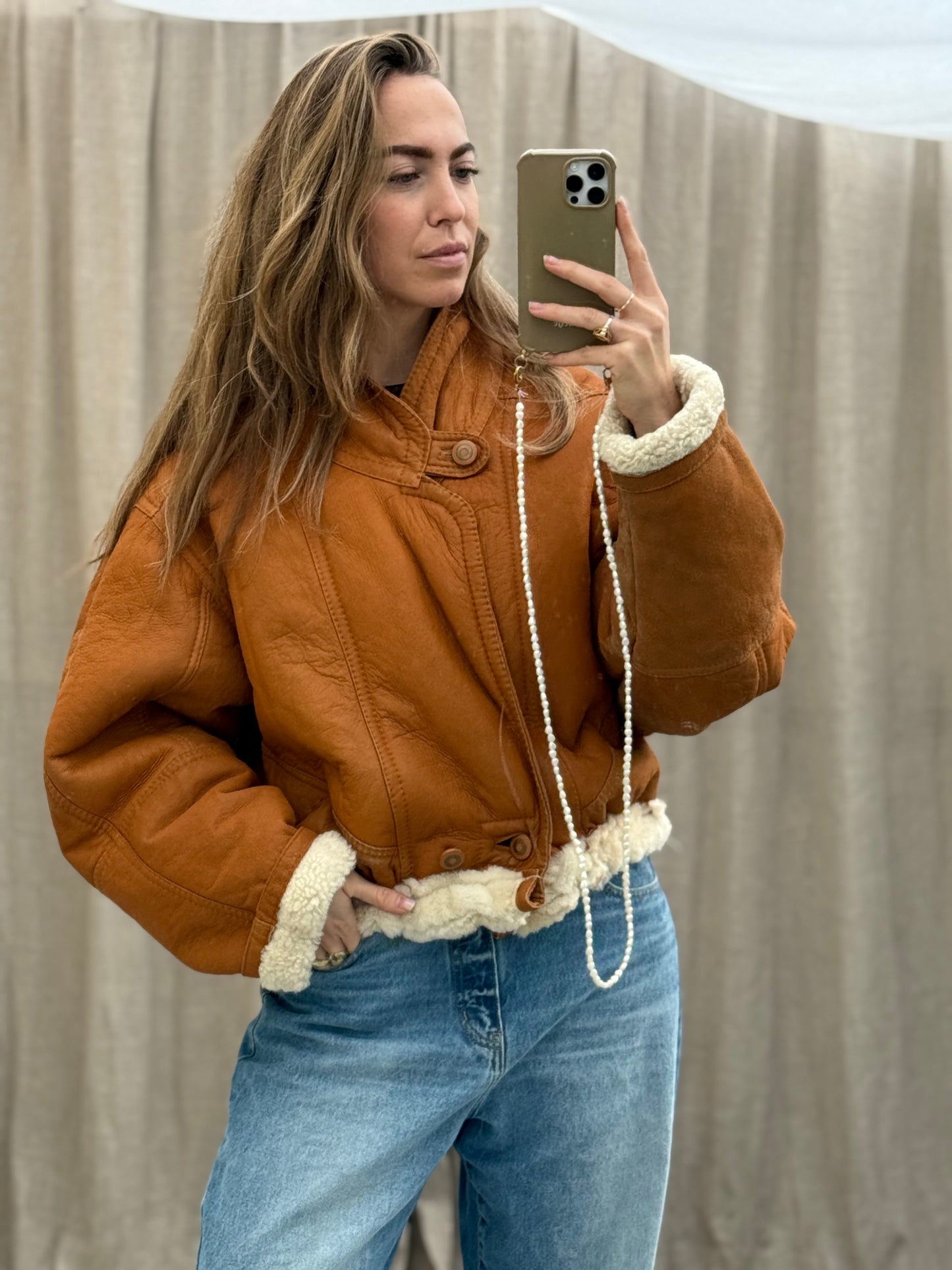 Vintage remade lammy coat reversible maat M/L