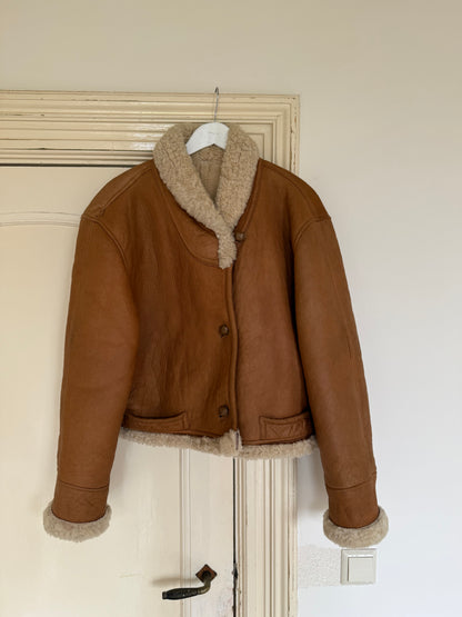 Vintage cropped lammy coat remade reversible bruin maat M-XL