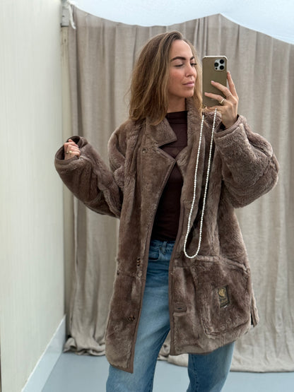Vintage lammy coat grijs taupe reversible