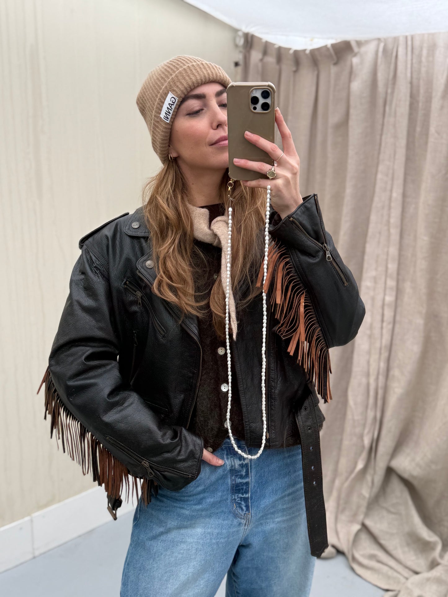 Vintage fringe jacket real leather franje jas