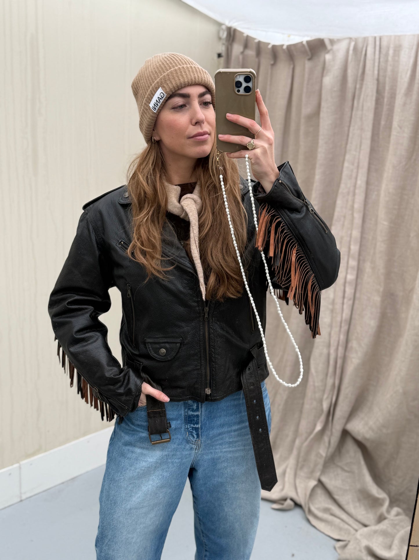 Vintage fringe jacket real leather franje jas