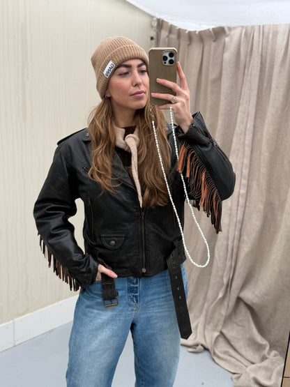 Vintage fringe jacket real leather franje jas