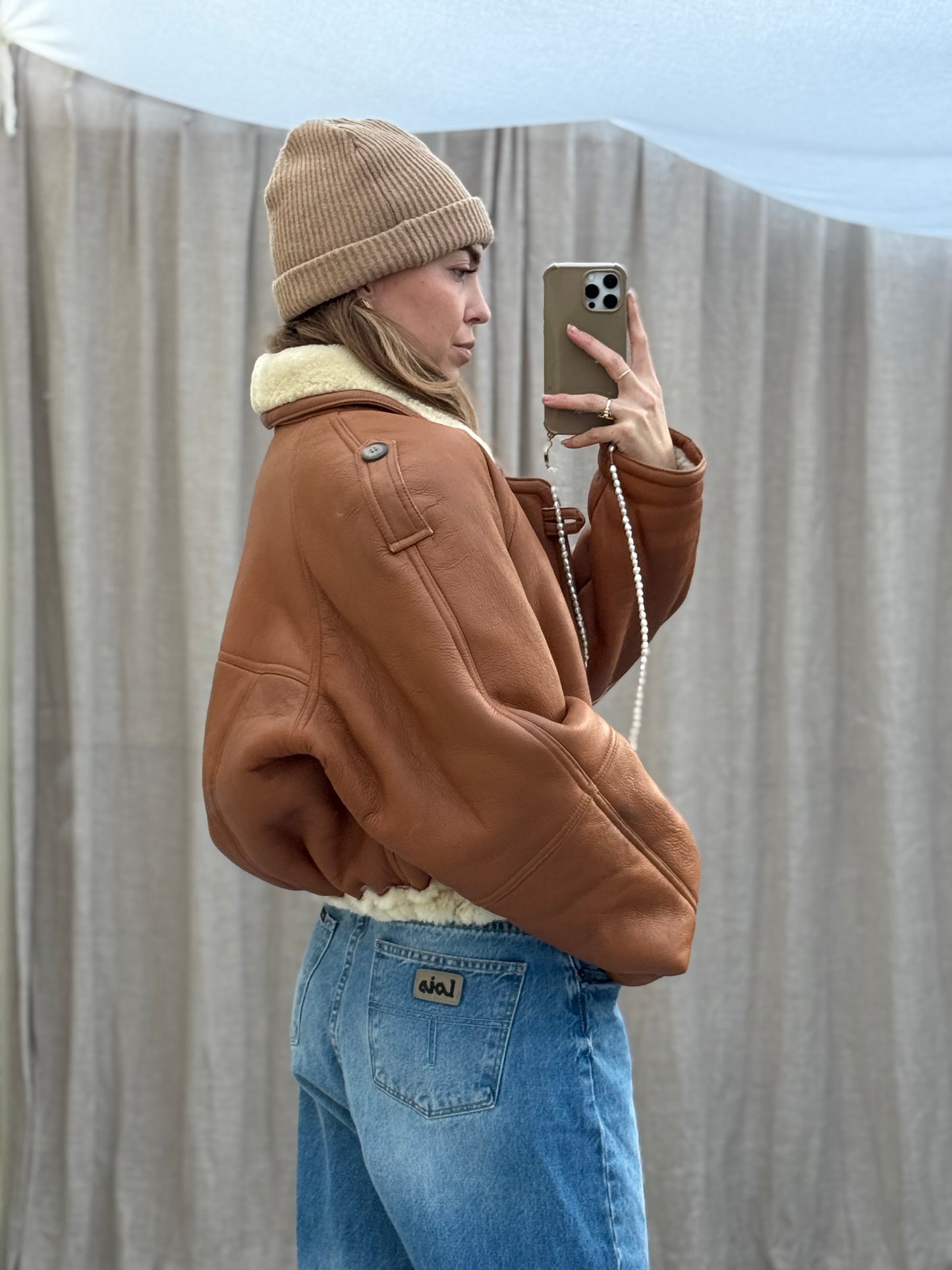 Vintage re-made cropped shearling lammy maat M-XL