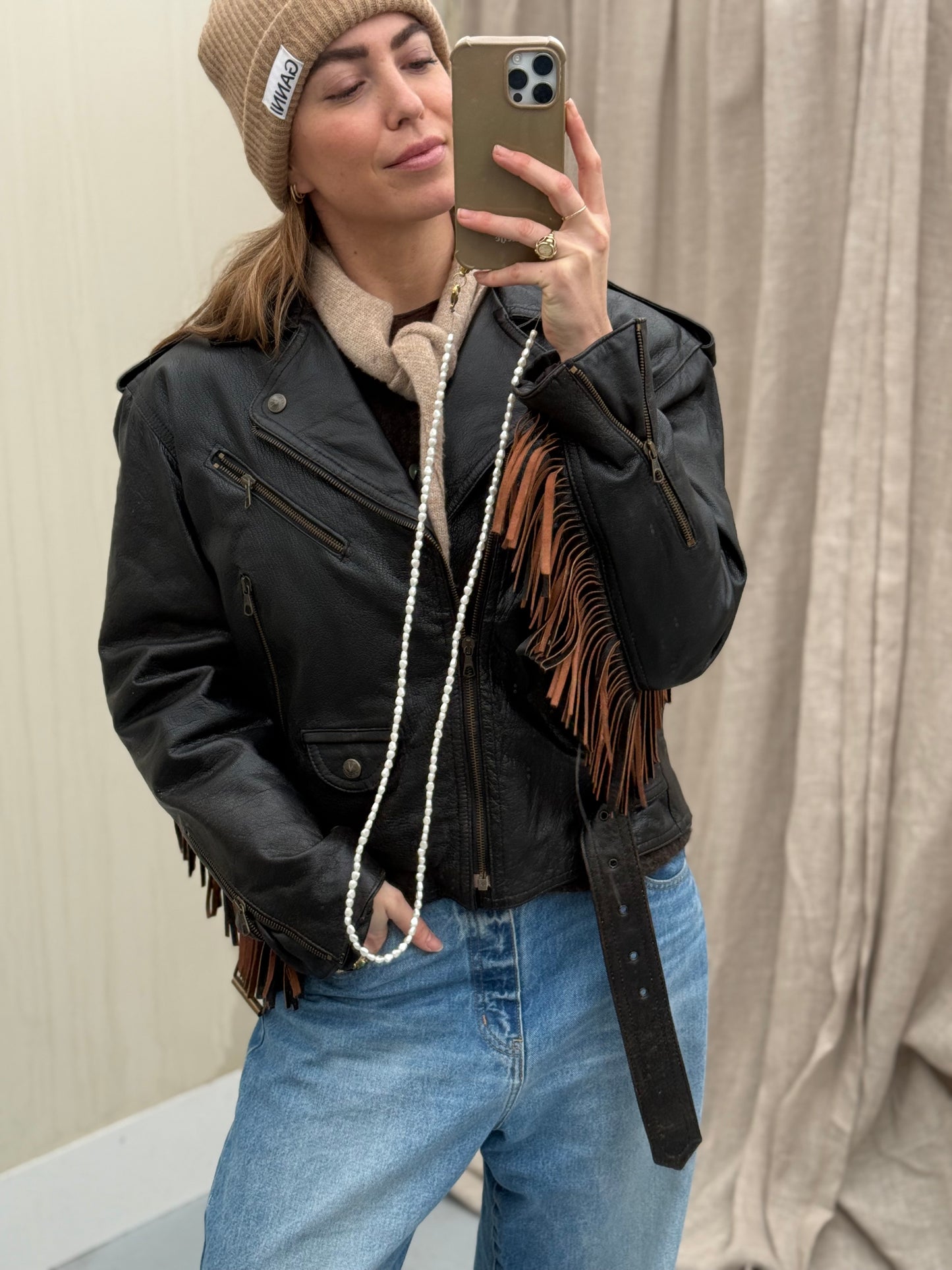 Vintage fringe jacket real leather franje jas