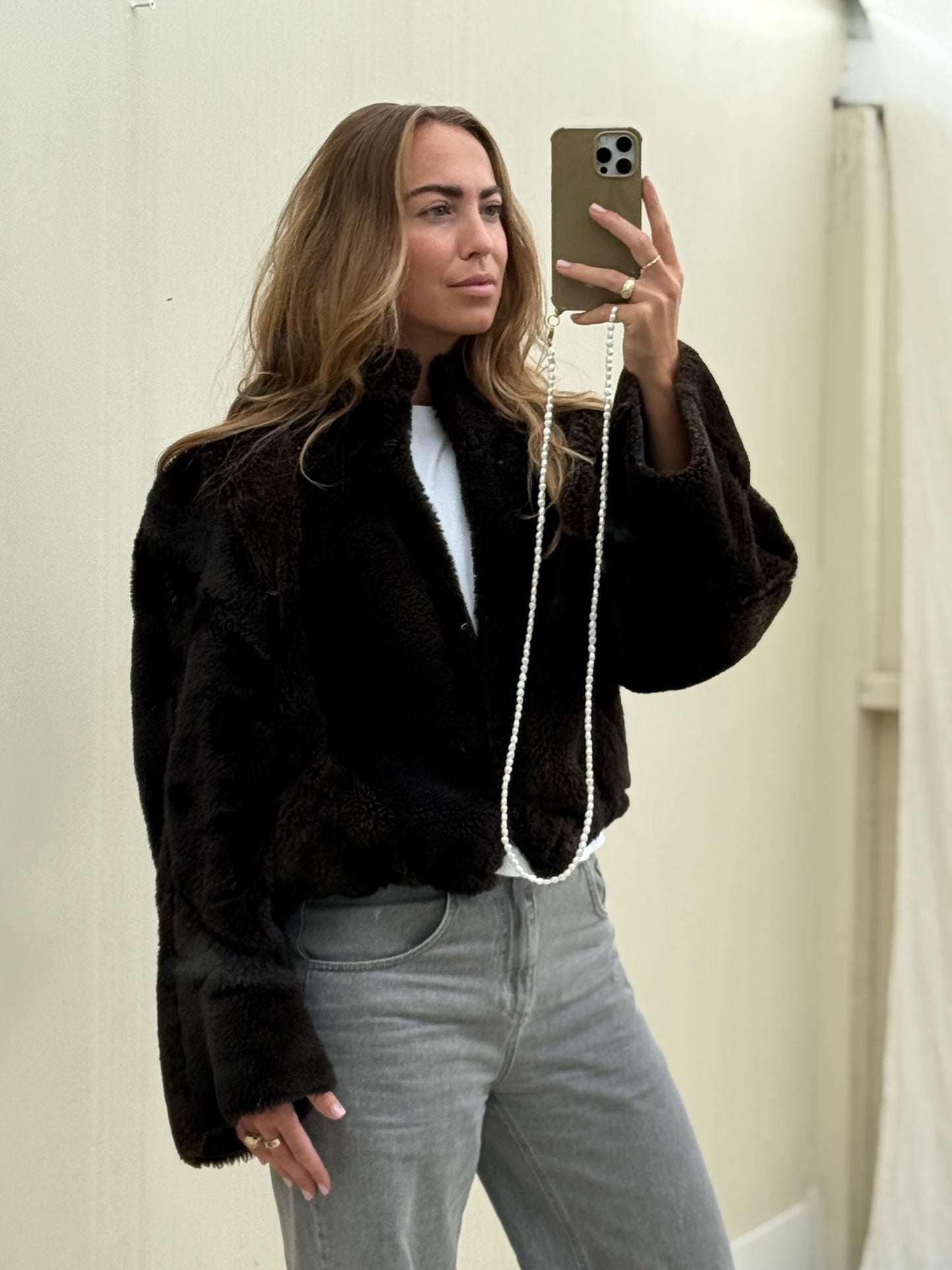 Re-made lammy coat reversible zwart shearling