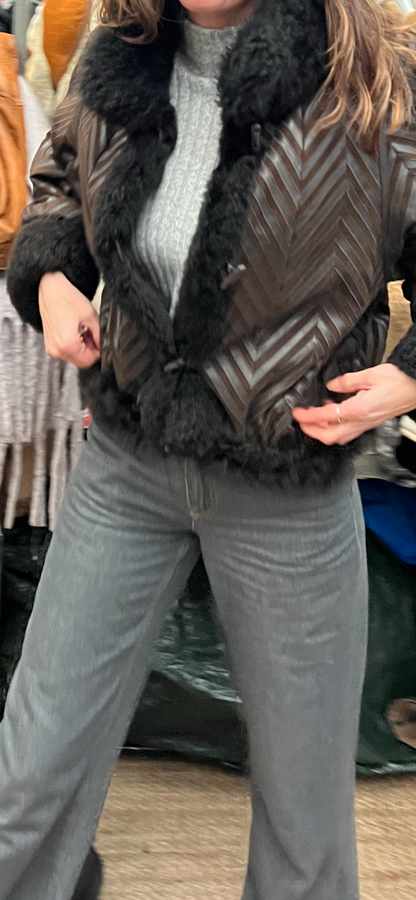 Vintage cropped lammy coat Shearling Patchwork