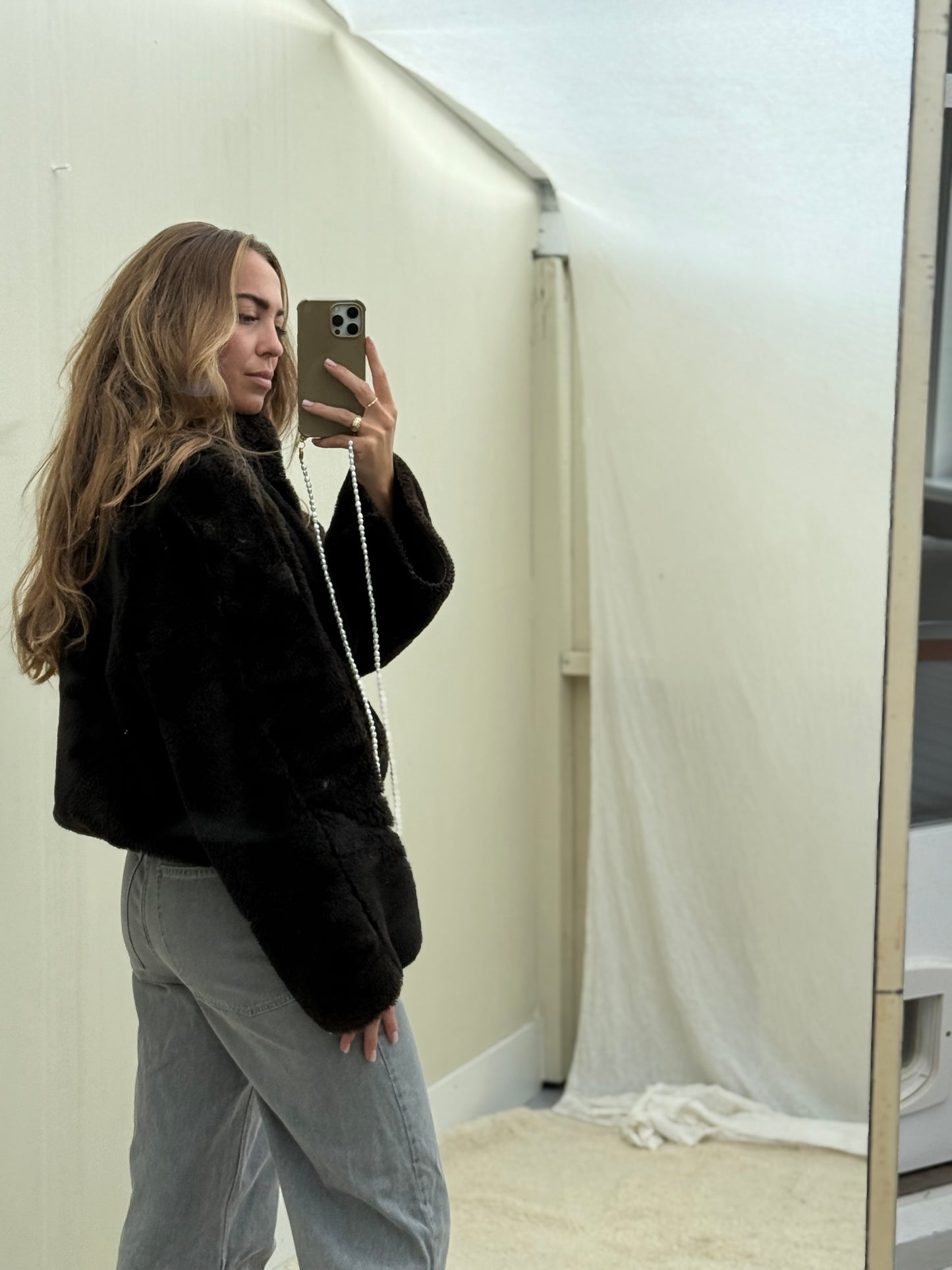 Re-made lammy coat reversible zwart shearling
