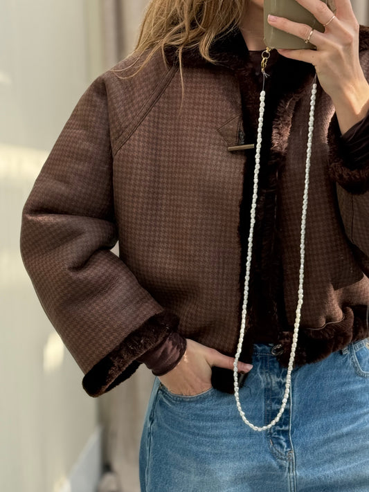 Cropped lammy coat reversible remade shearling maat M-L chequered print