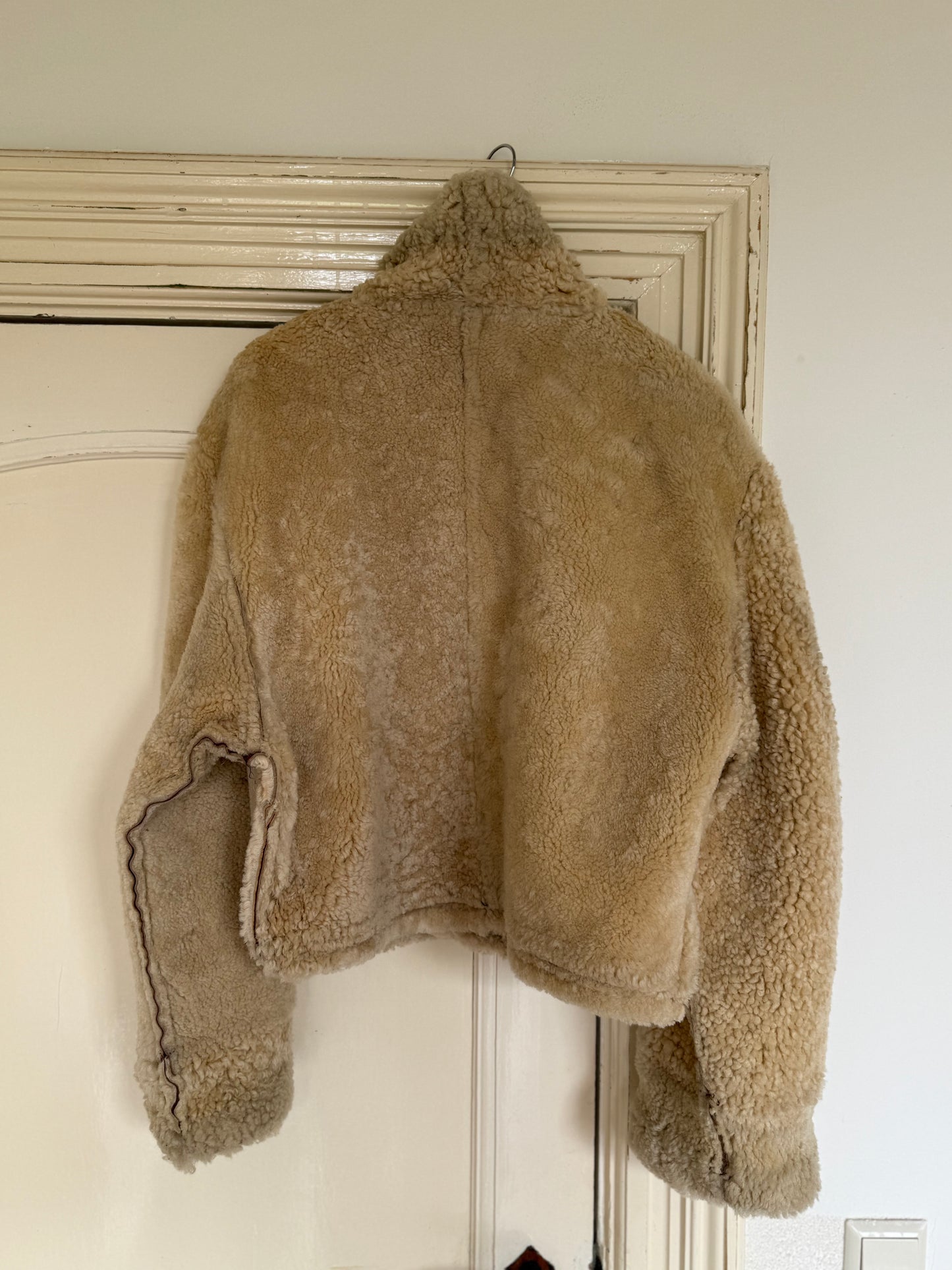 Vintage cropped lammy coat remade reversible bruin maat M-XL