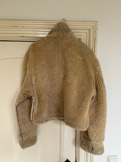 Vintage cropped lammy coat remade reversible bruin maat M-XL