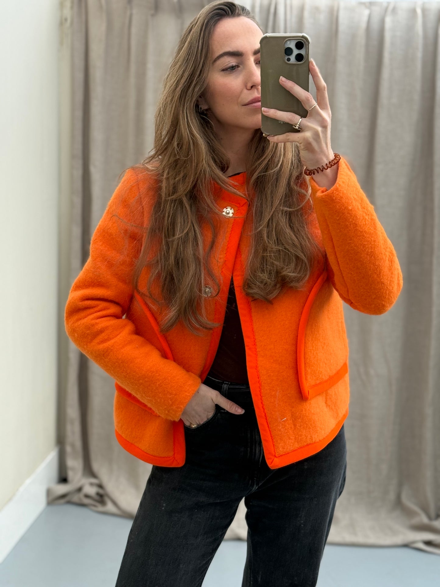 Handmade blanket jas maat one size Orange S-L