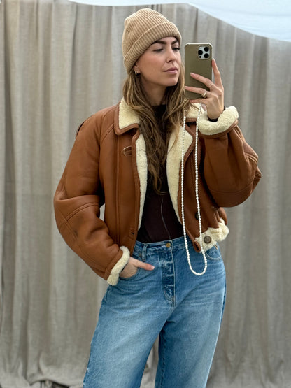 Vintage re-made cropped shearling lammy maat M-XL