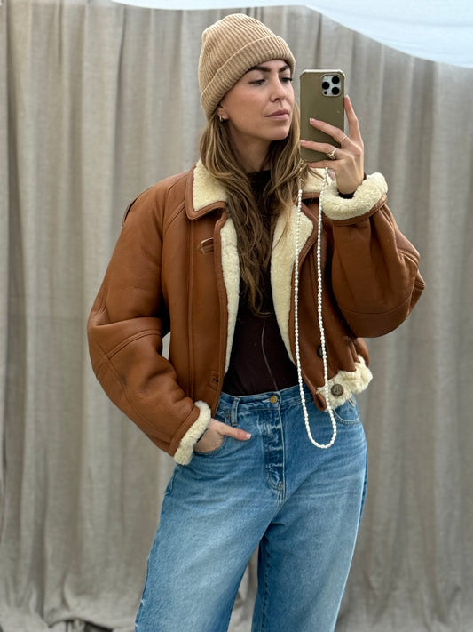 Vintage re-made cropped shearling lammy maat M-XL