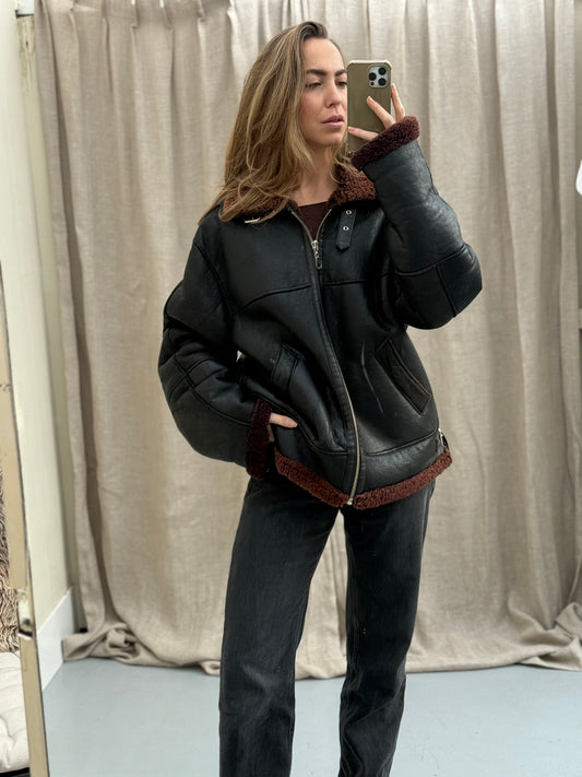Vintage Aviator lammy coat zwart unisex shearling XL/XXL