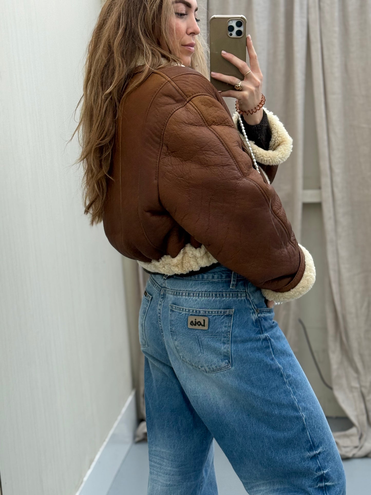 Re-made cropped lammy shearling leer