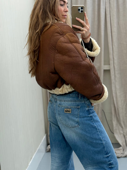 Re-made cropped lammy shearling leer