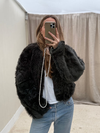 Vintage cropped lammy coat reversible maat M-XL Grijs