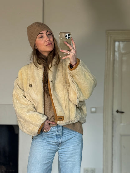 Vintage cropped lammy coat remade reversible bruin maat S-L
