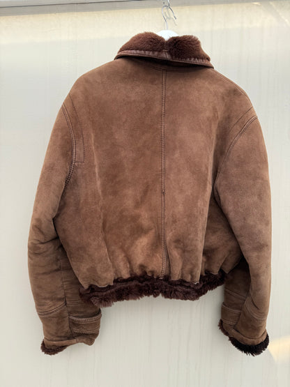 Vintage remade lammy coat cropped bruin maat S-XL