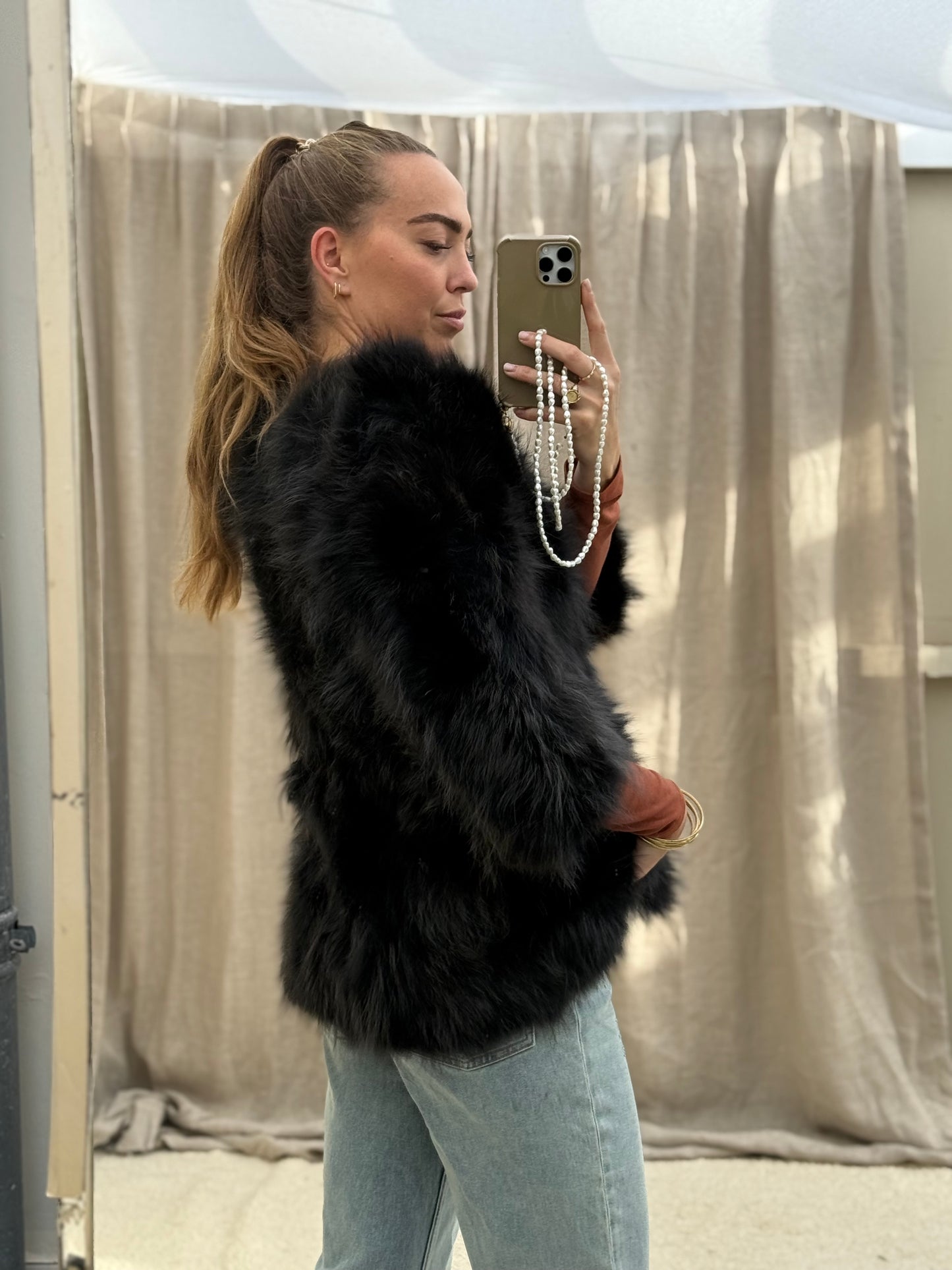 Vintage bont jas zwart chique maat M