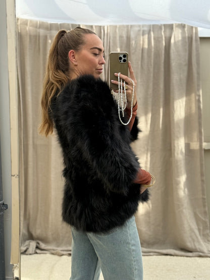 Vintage bont jas zwart chique maat M