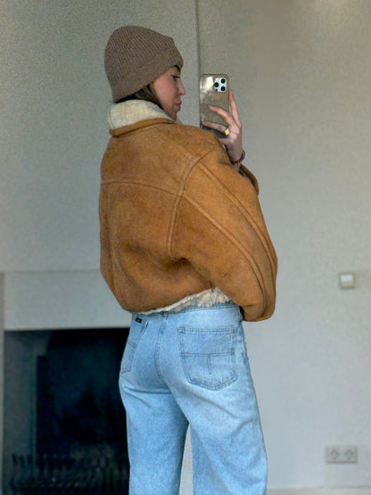 Vintage cropped lammy coat remade reversible bruin maat S-L