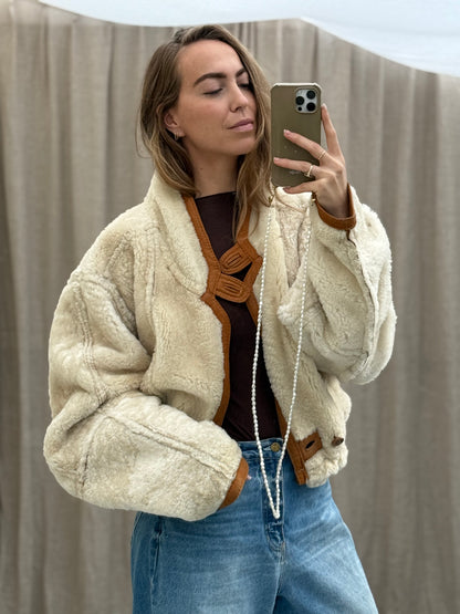 Vintage remade lammy coat reversible maat M/L