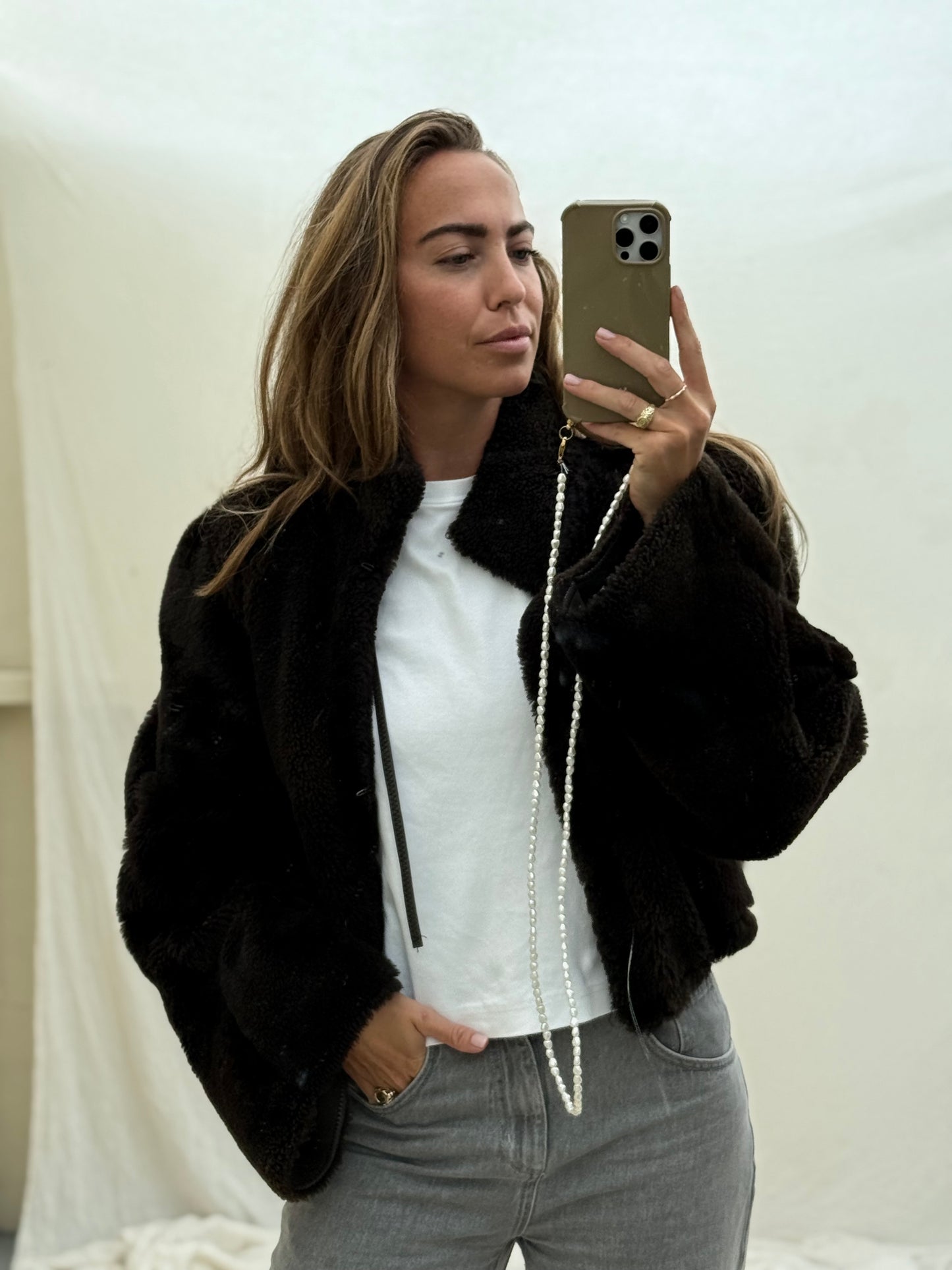Re-made lammy coat reversible zwart shearling