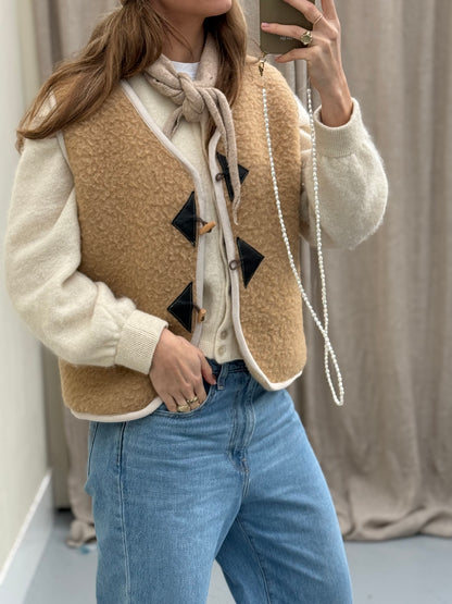 Handgemaakte waistcoat gilet vintage wollen deken sustainable one size ying yang