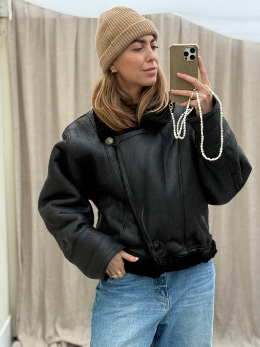 Vintage lammy cropped zwart maat M-XL Oversized