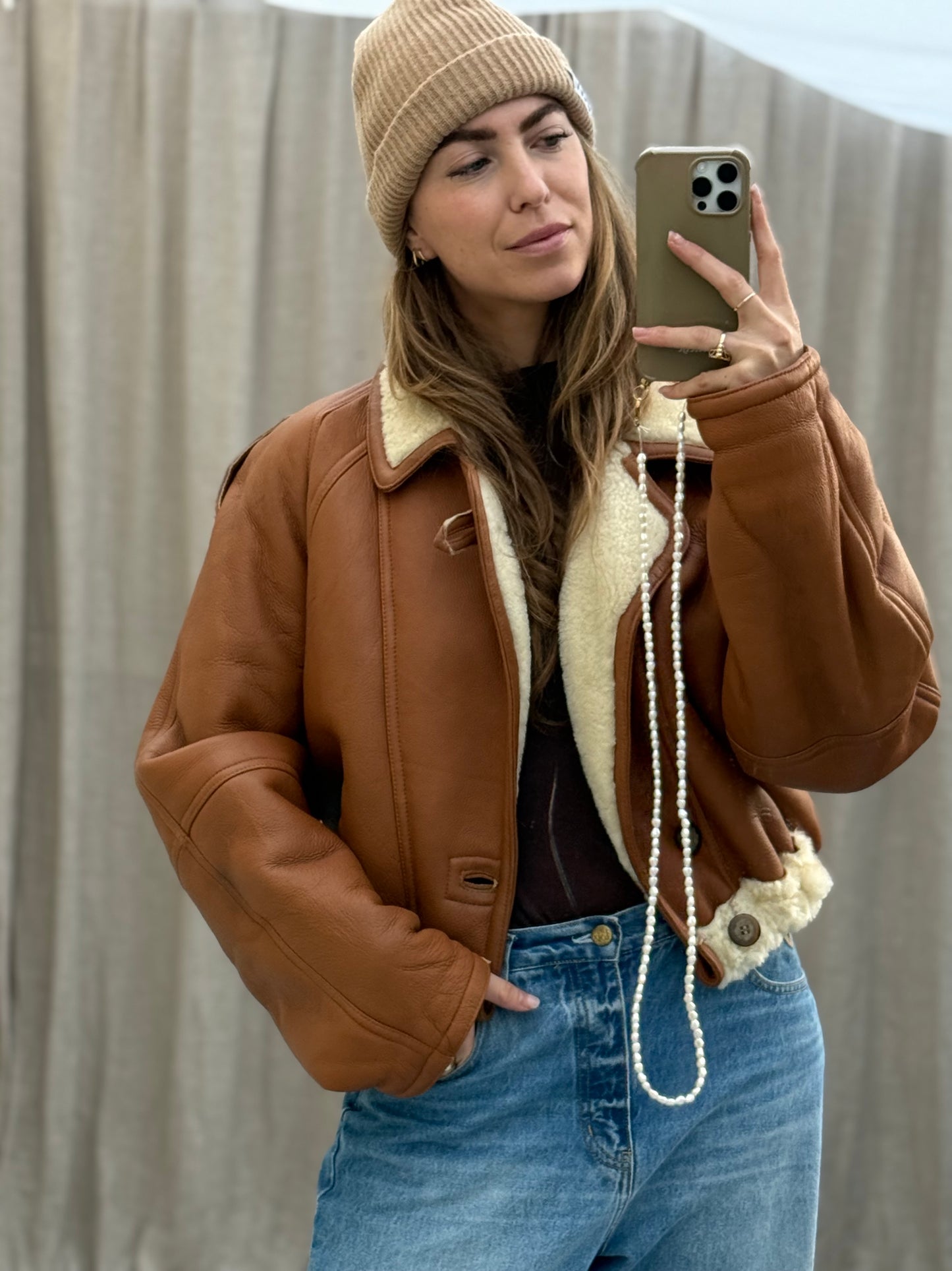 Vintage re-made cropped shearling lammy maat M-XL