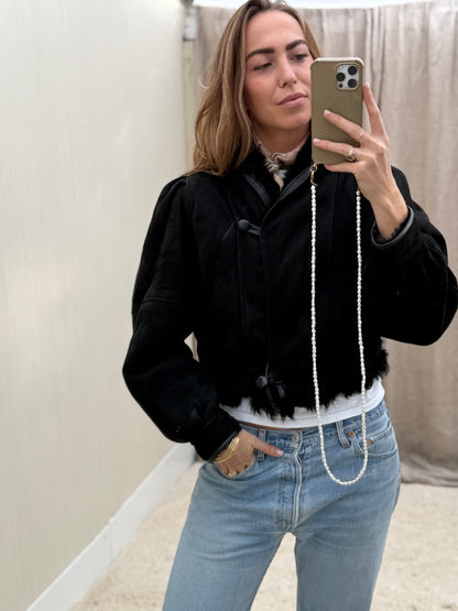 Vintage cropped lammy zwart reversible maat S/M