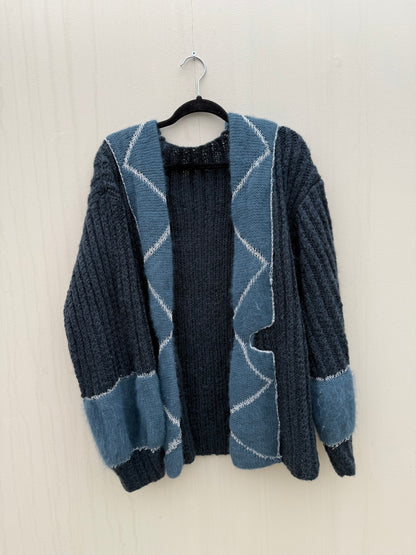 Vintage vest one size gebreid blauw turquoise