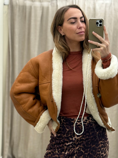 Vintage cropped lammy coat cognac beige