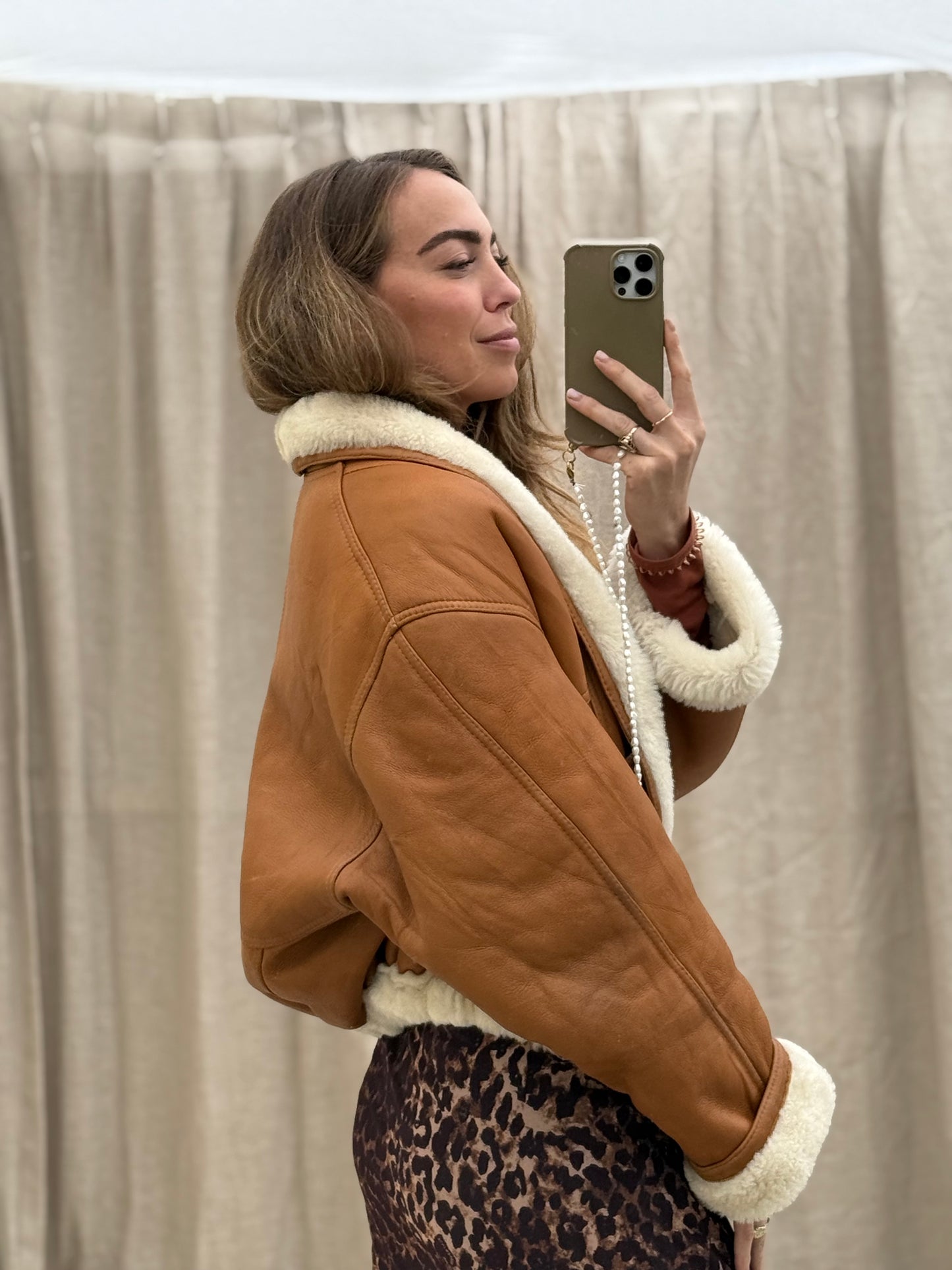 Vintage cropped lammy coat cognac beige