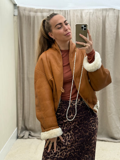 Vintage cropped lammy coat cognac beige