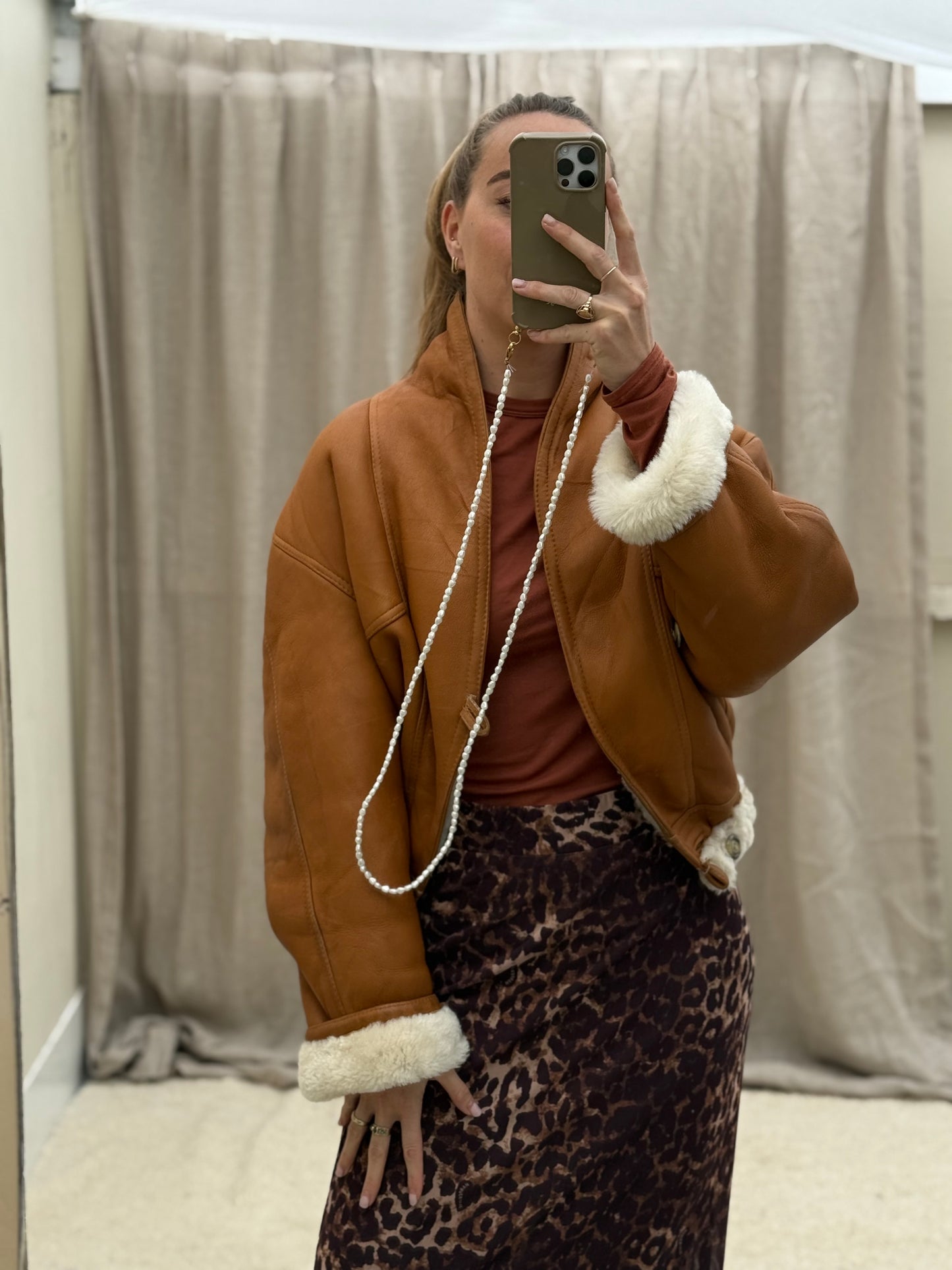 Vintage cropped lammy coat cognac beige
