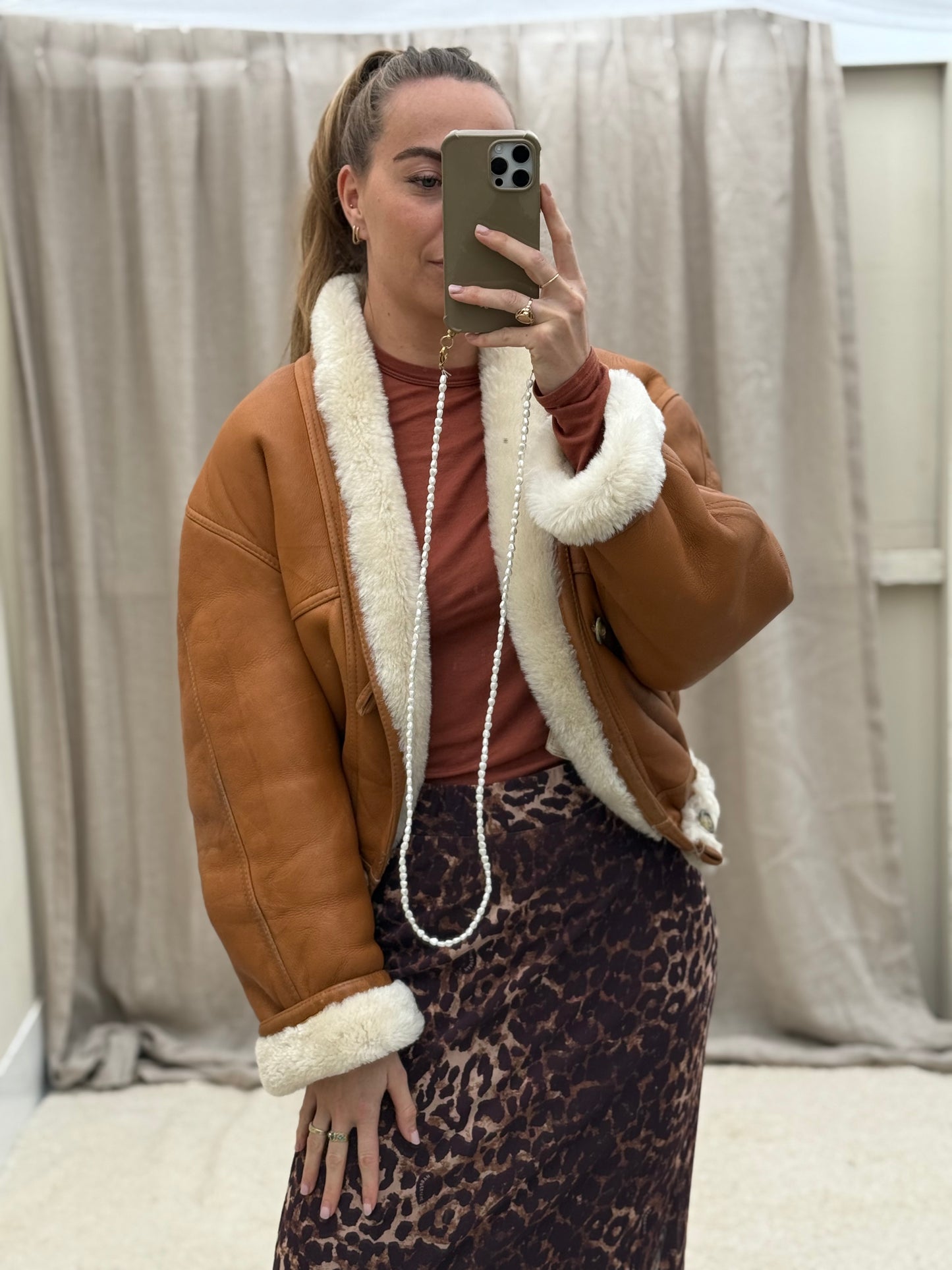Vintage cropped lammy coat cognac beige