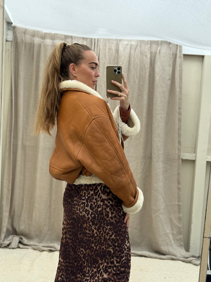 Vintage cropped lammy coat cognac beige
