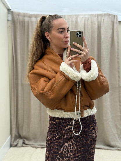 Vintage cropped lammy coat cognac beige