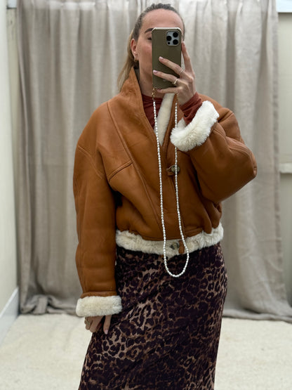 Vintage cropped lammy coat cognac beige